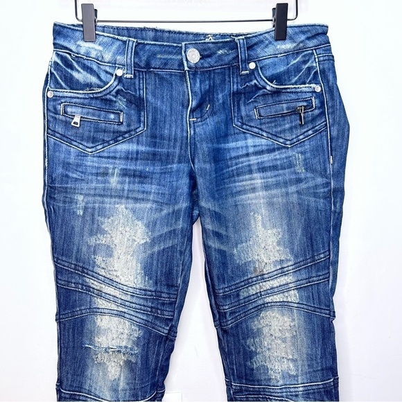 Y2K Almost Famous Distressed Skinny Moto Jeans Size 7 - Picture 2 of 13